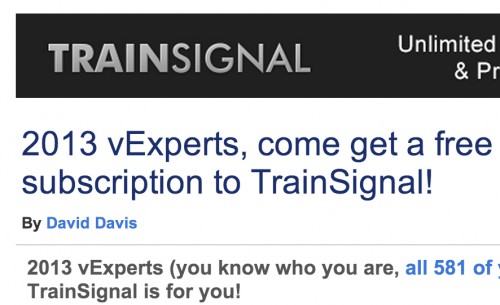 vExpert 2013 Awardees Receive Free @TrainSignal VMware Training